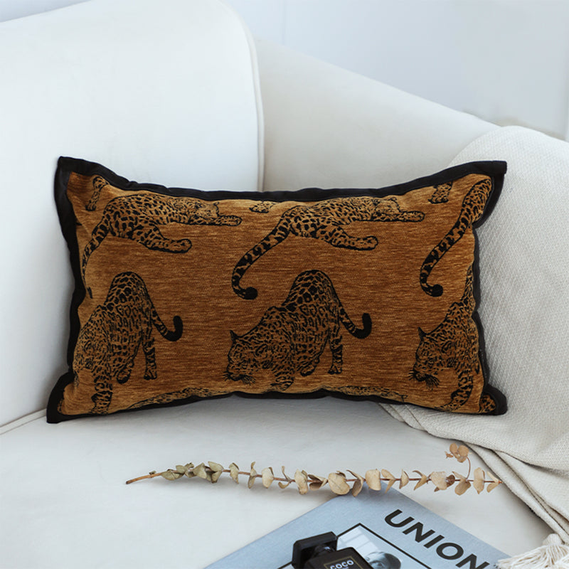 2X Dark Brown Leopard Polyester Lumbar Throw Pillow 30X50Cm Retro