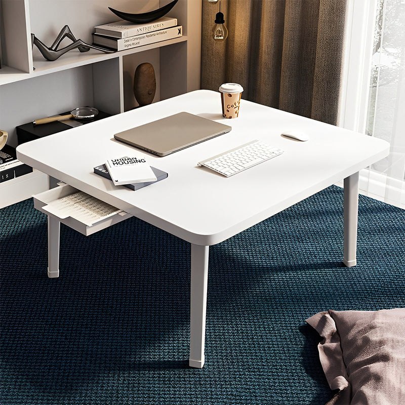 2X White Small Portable Floor Table Sturdy Space-Saving Desk With Drawer