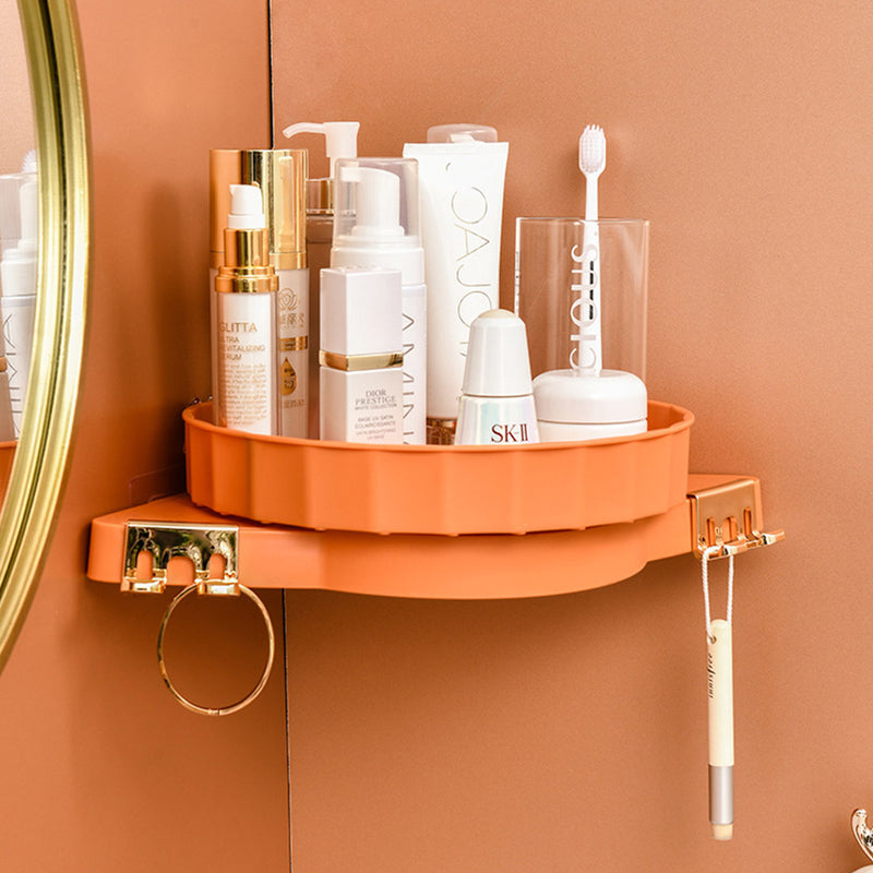 2X Wall-Mounted Rotating Bathroom Organizer Plastic 360 Degree Orange Tray