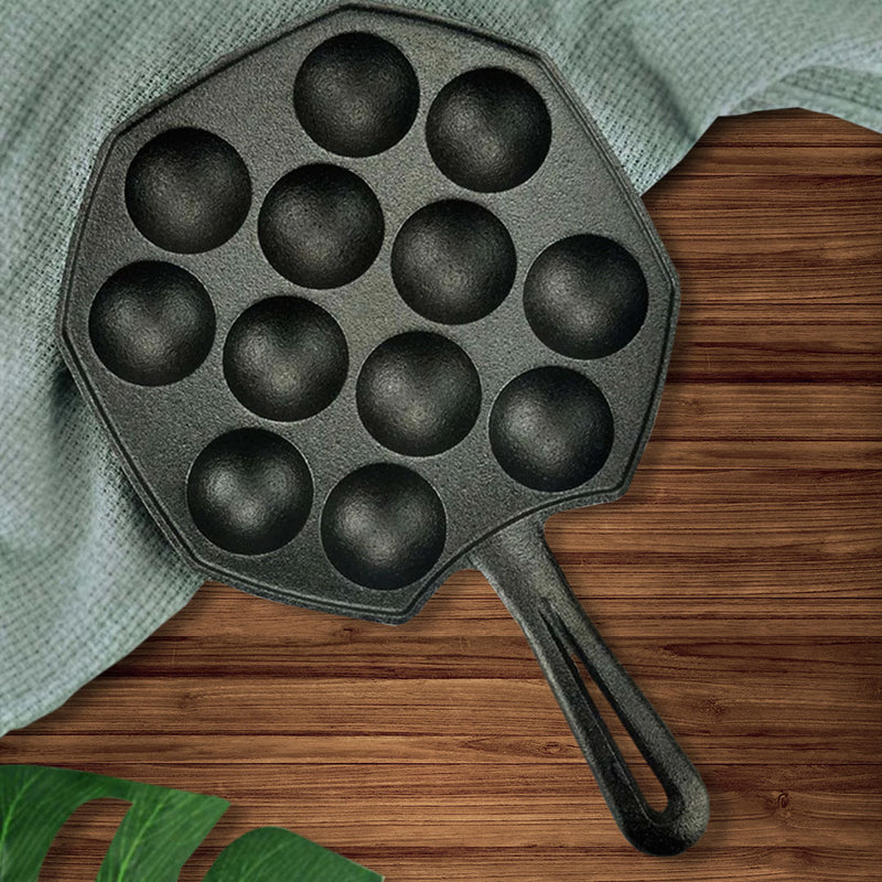 18CM Cast Iron Takoyaki Pan 12 Hole Grill Mold Non-Stick Stovetop Skillet