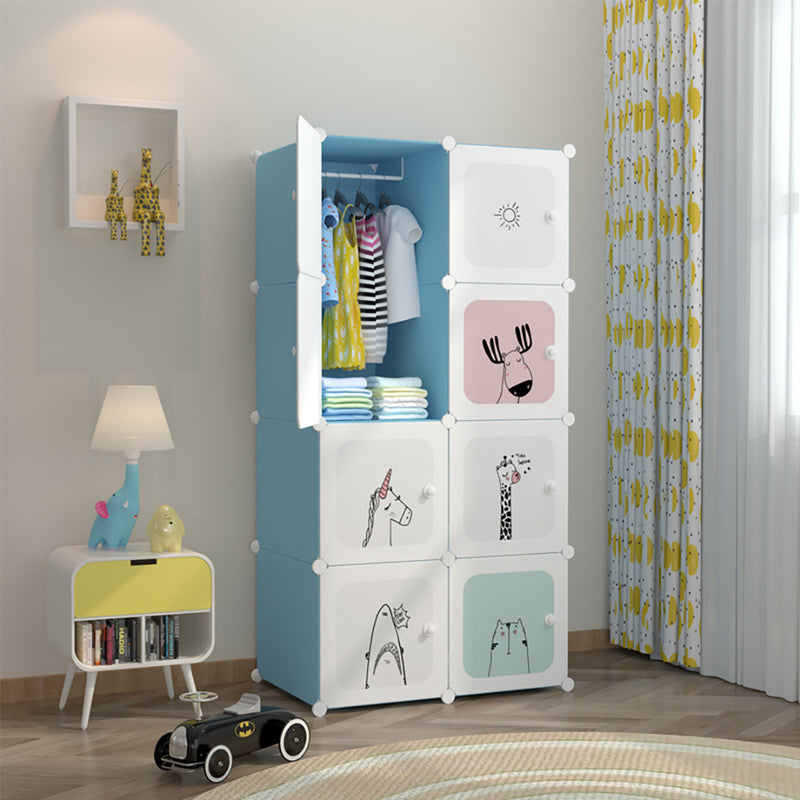 8 Cubes Portable Wardrobe Polypropylene Panels Foldable 75x37x146cm Blue