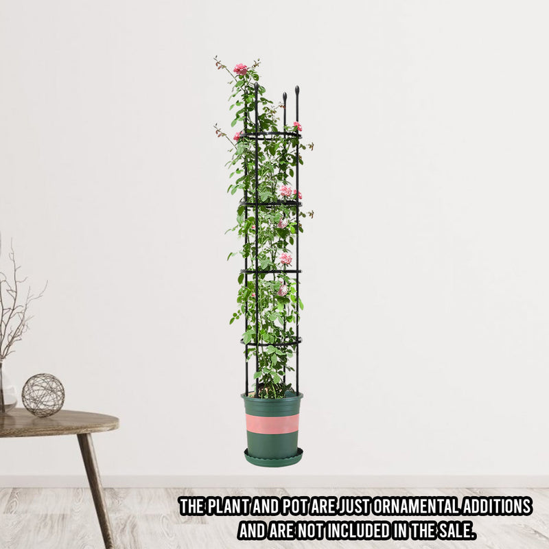2X 163cm 4 Bar Plant Trellis Stand Steel Black Adjustable Rings Vine Support