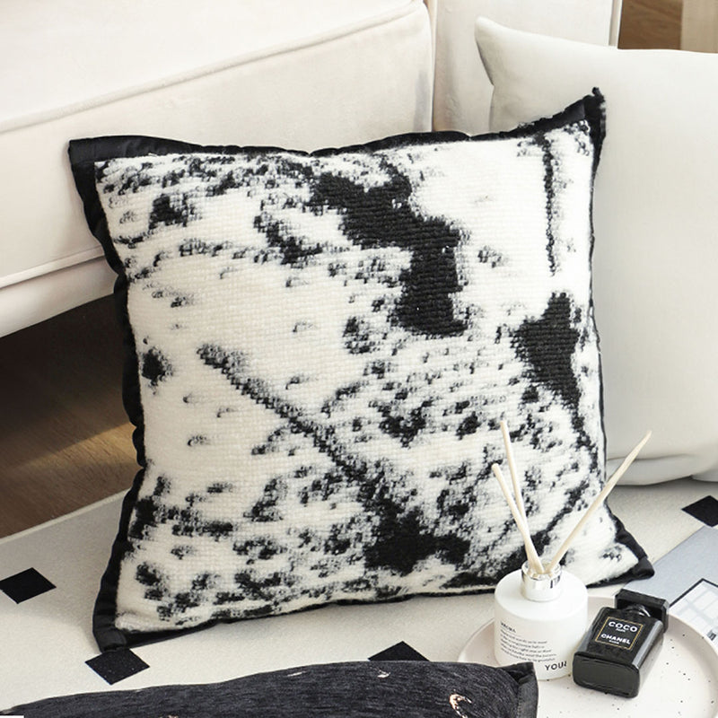 45cm Light Vintage Leopard Print Velvet Square Throw Pillow Black White