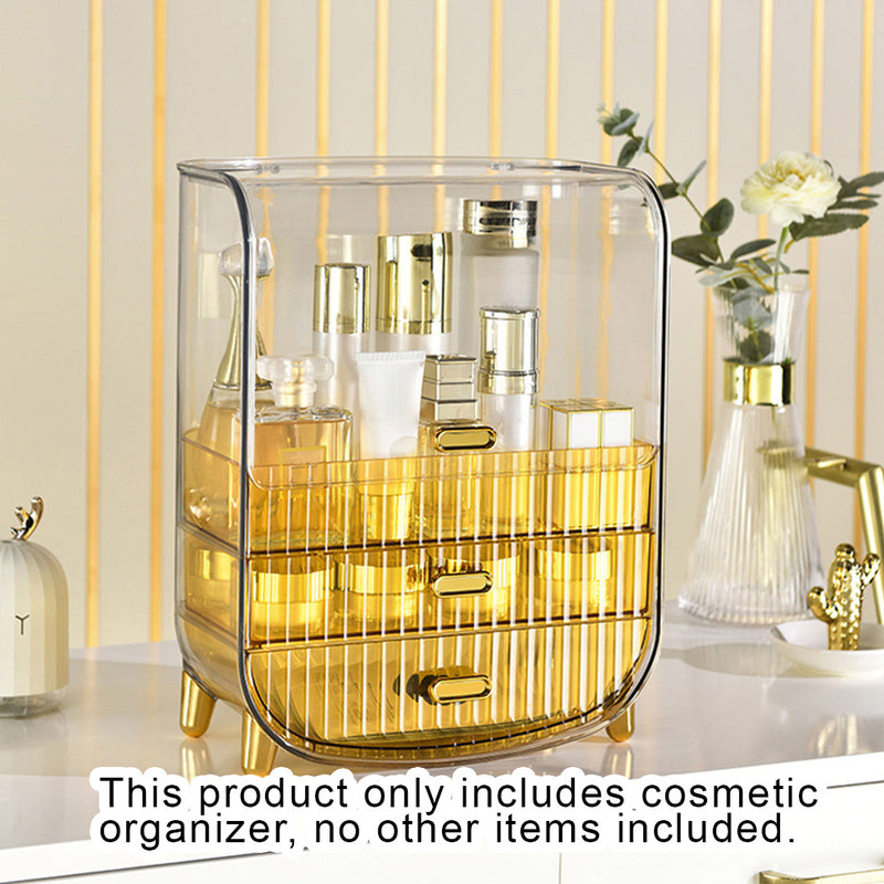 2X 3 Tier Abs Transparent Cosmetic Organizer Drawer Display Stand Golden Yellow