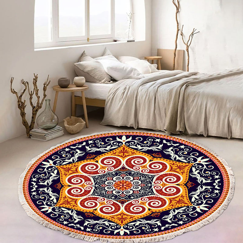 90cm Round Mandala Print Polyester Area Rug Anti Slip Backing Home Decor