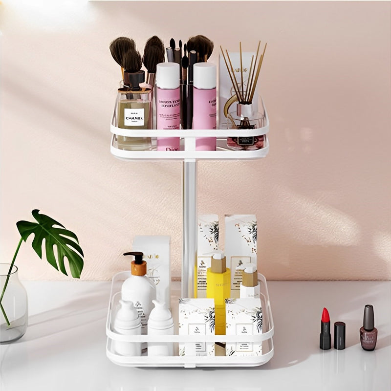 2 Tier White Carbon Steel Rotating Kitchen Spice Rack Organiser Shelf