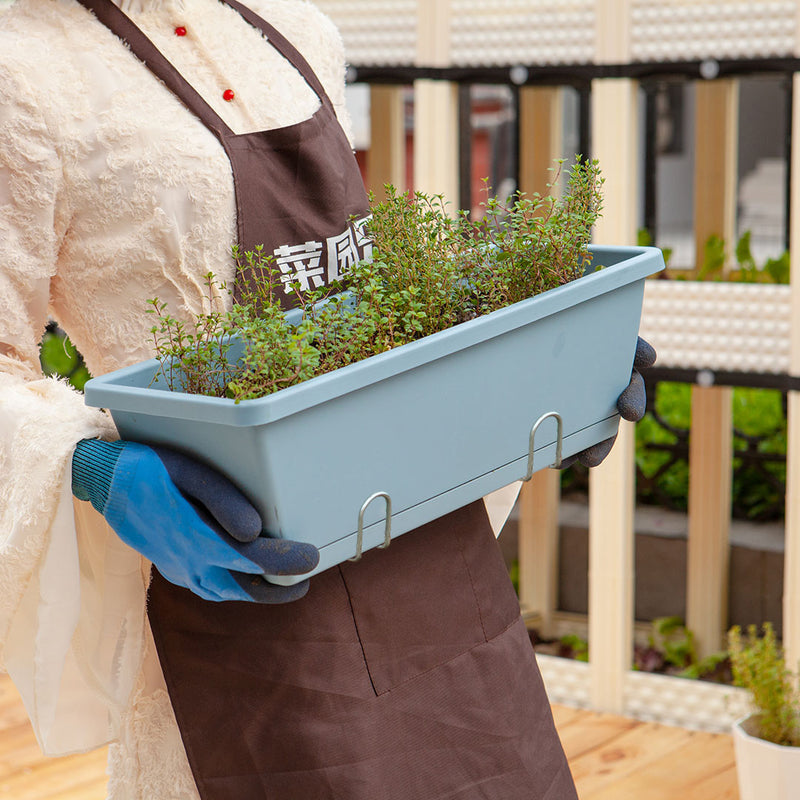Rectangular Plastic Planter With Iron Frame 49.5cm Blue Drainage Set of 3