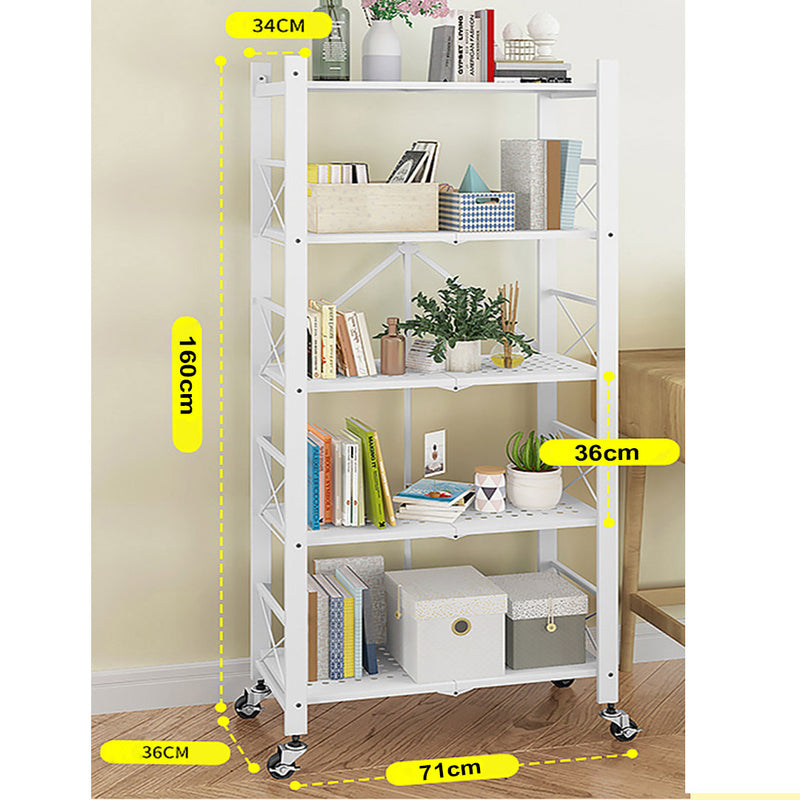 2X 5 Tier Carbon Steel Foldable Storage Rack White 71cm X 36cm X 160cm Wheels