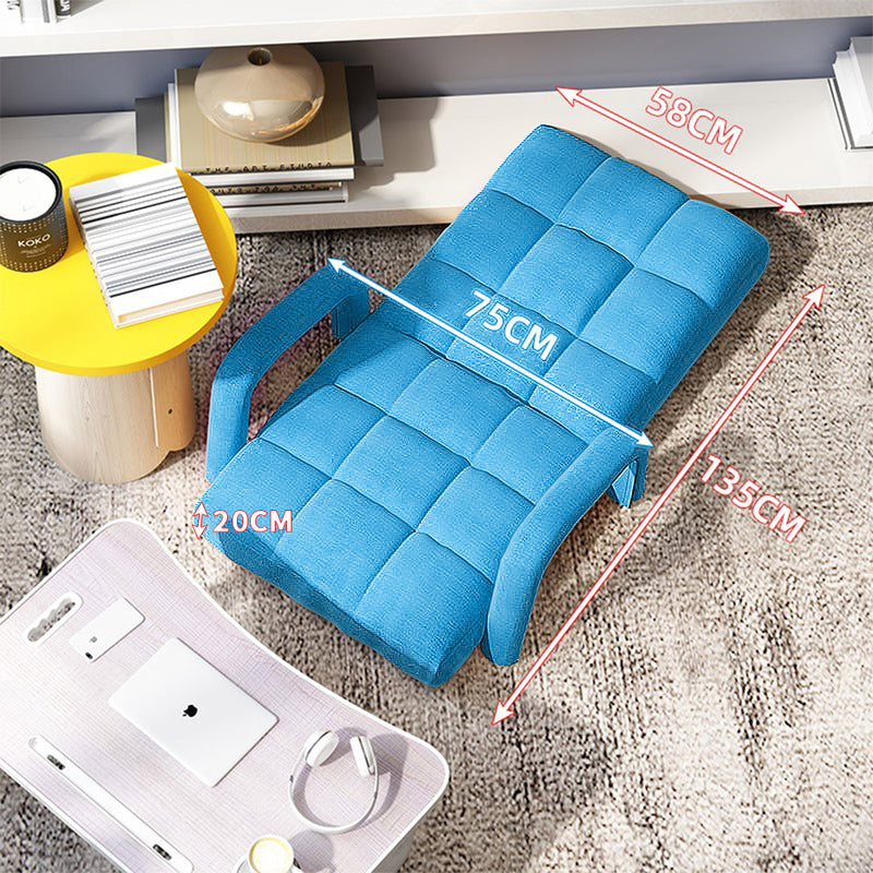 2X Foldable Floor Recliner Chair Linen 5 Position Armrest Blue 135x58x20cm