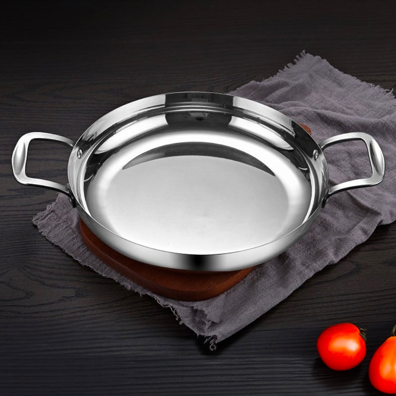 24cm Flat Base Stainless Steel Seafood Dry Pot Silver Nonstick With Lid
