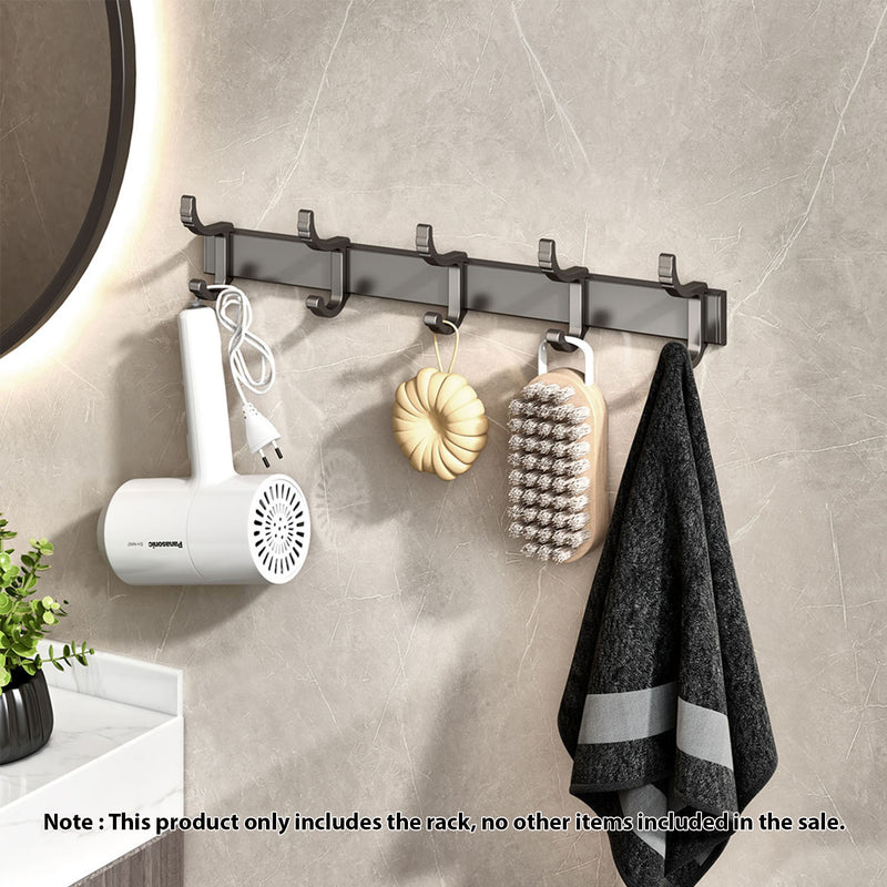 Wall Mounted Aluminum Towel Rack 37cm Black Space Saving Durable Hooks
