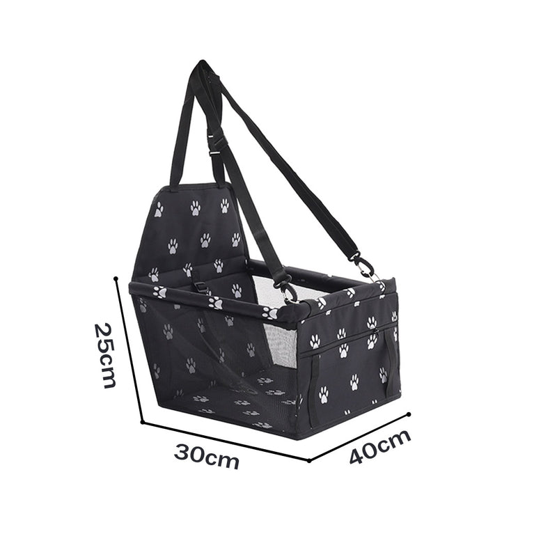2X Pet Booster Car Seat 600D Oxford 40x30x25cm Waterproof Black Paw Print