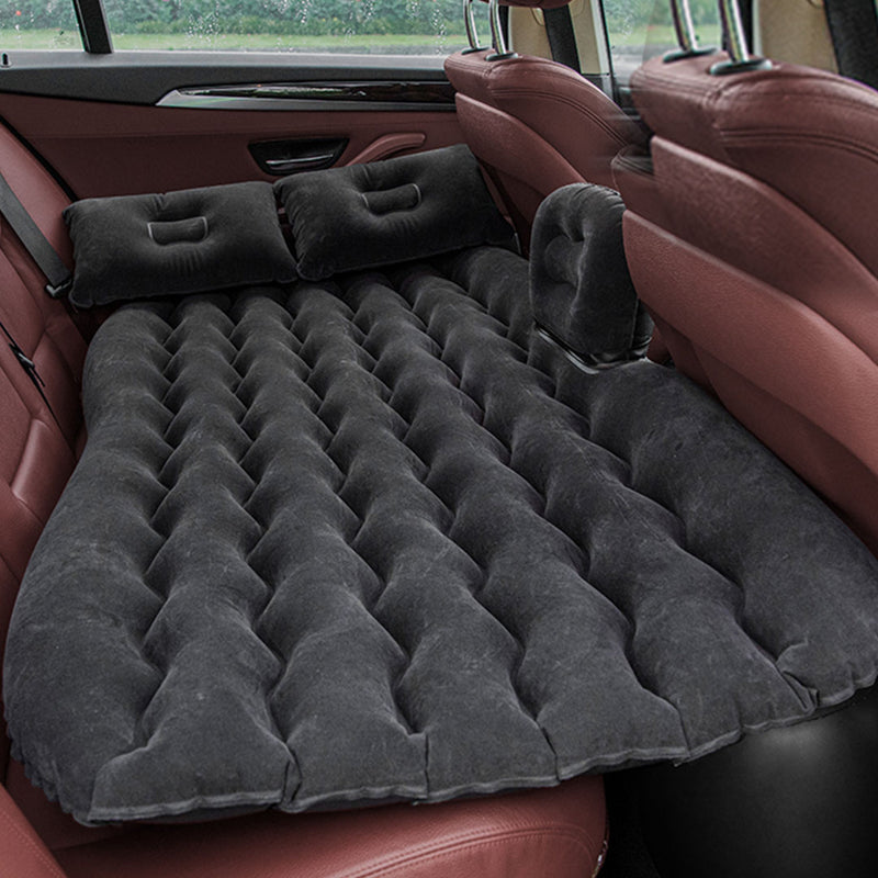 Inflatable Car Mattress Flocked PVC 132x75x10cm Wave Design Black 2X Pillows