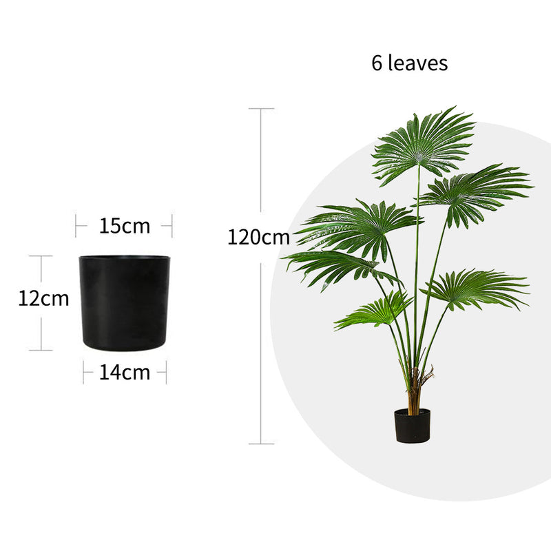 4X 120cm Artificial Fan Palm Trees Polyethylene Green Realistic With Pot
