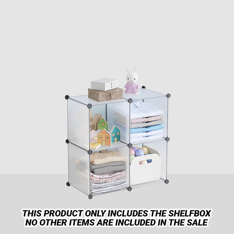Transparent 4 Cube Polypropylene Plastic Shelf Box 75x37x75cm Stackable