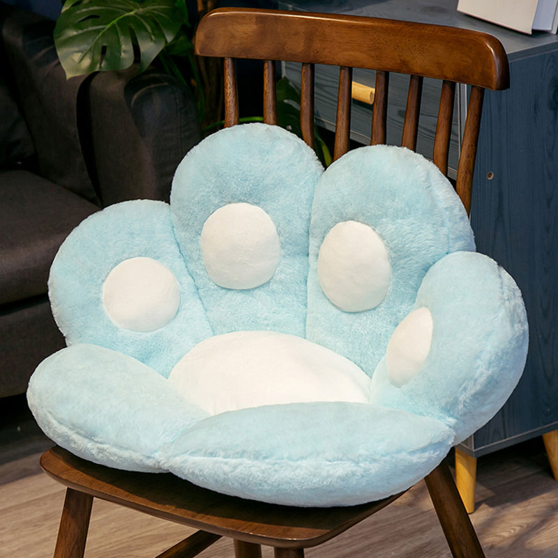 2X 70cm Mint Blue Paw Shape Plush Cushion Warm Sofa Pillow Backseat Mat Decor