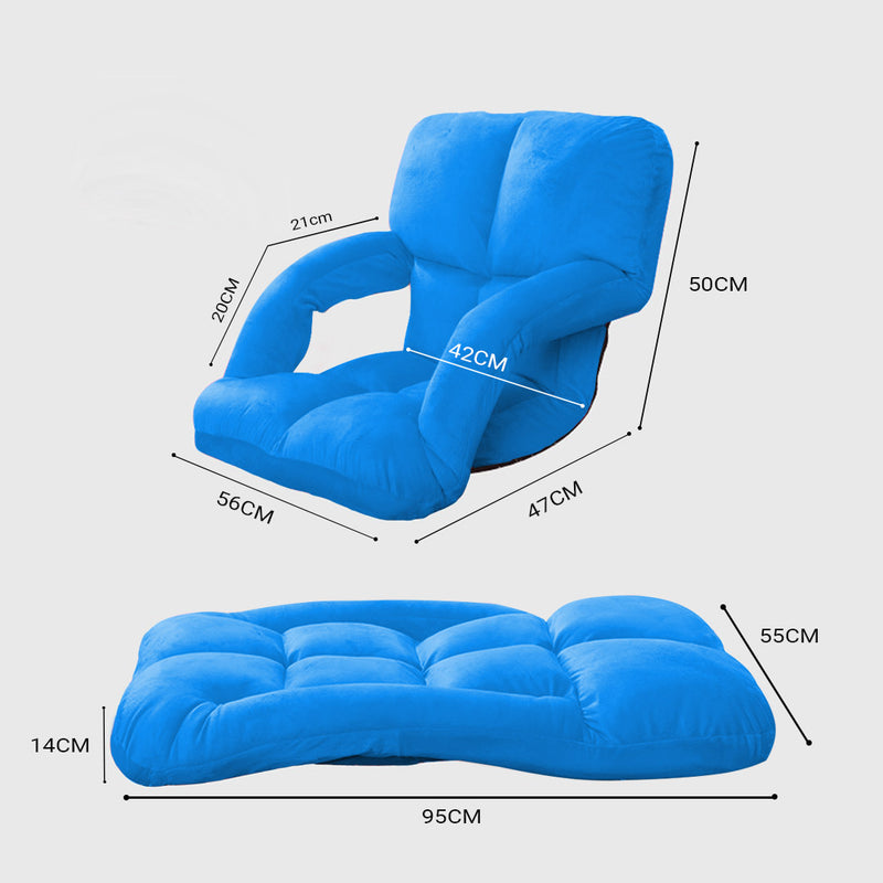 Foldable Flannel Blue Floor Lounge Chair Adjustable Recliner with Armrest