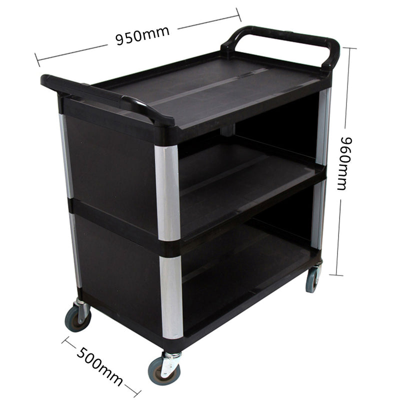 3 Tier Covered Food Waste Trolley Pvc 950 X 500 X 960 Mm 4 Inch Tpr Wheels Black