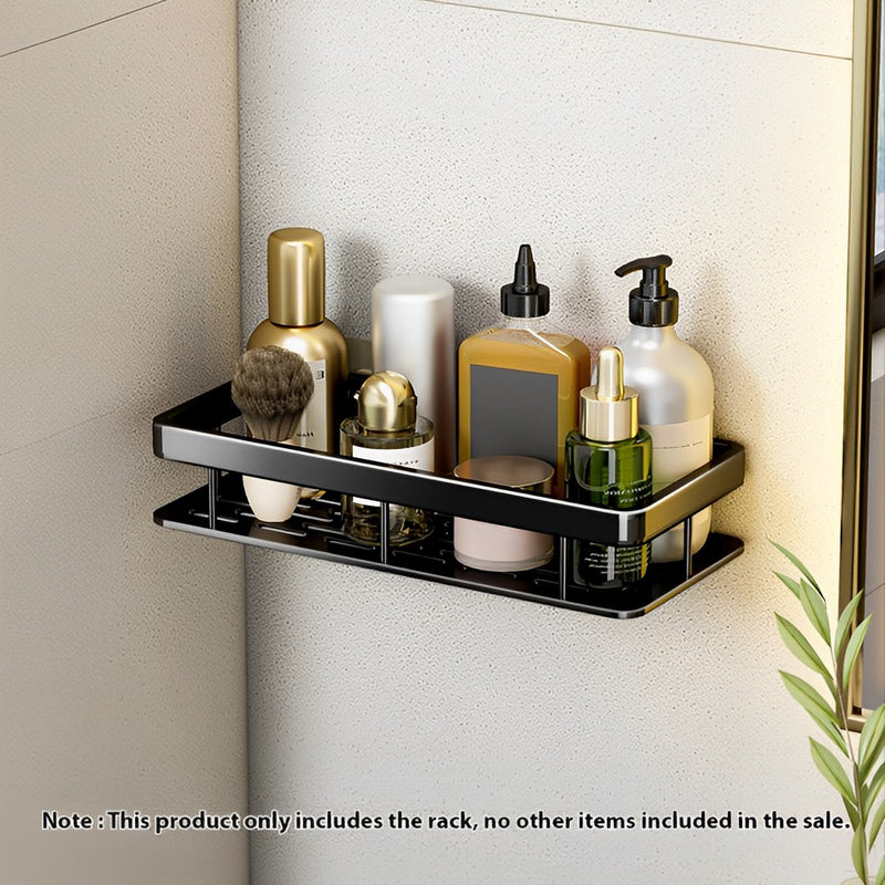 2X Black Aluminum Wall Mounted Bathroom Shelf Rack 34x16x6.5cm Adhesive