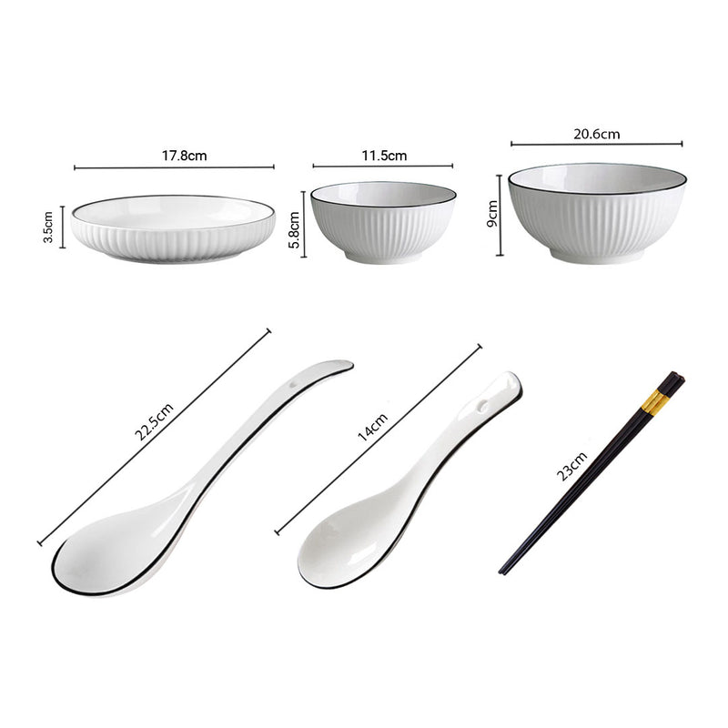 White Ceramic Dinnerware Set of 7 Japanese Style 4.5 Inch Bowl 7 Inch Plate