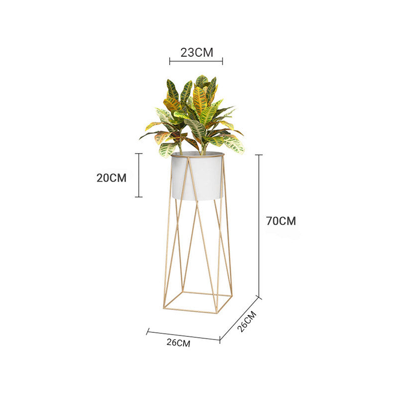 Gold Metal Plant Stand 70cm With White Pot Holder Indoor Corner Display Rack