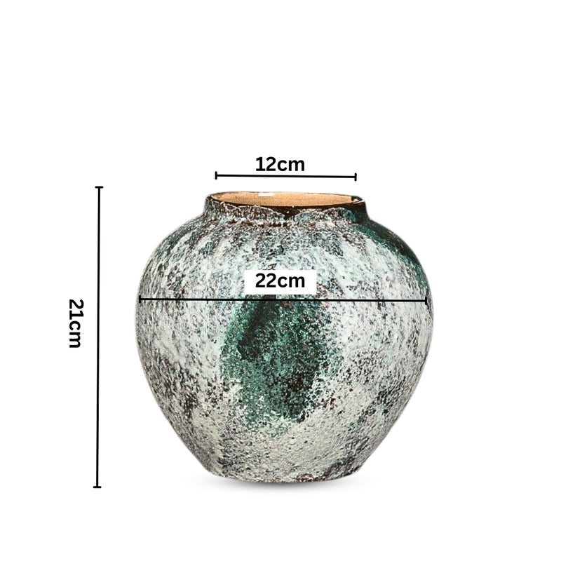 Small Ceramic Flower Vase 21x22cm Green Handcrafted Elegant Home Decor