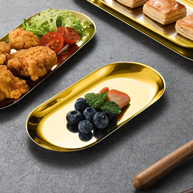 Oval Stainless Steel Plate Set 3 Pieces Small Medium Large Gold Nordic