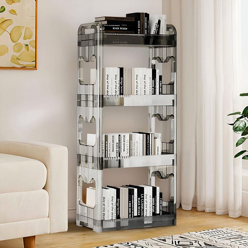 2X Clear 4 Tier Plastic Bookshelf Cosmetic Storage Trolley Rack 38x24x90cm