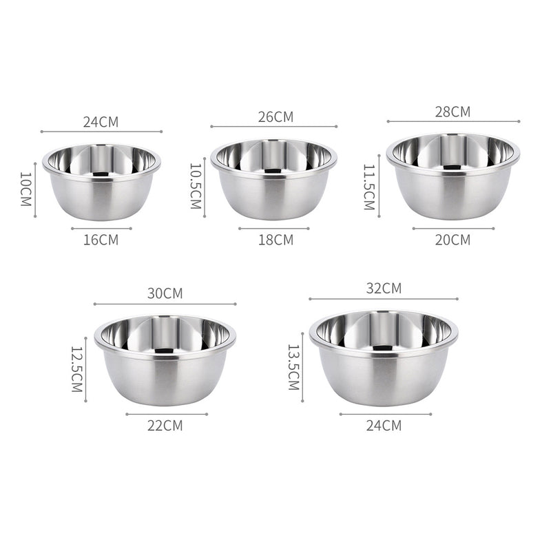 5Pcs Stackable Stainless Steel Mixing Bowls Set Deep Polished Silver
