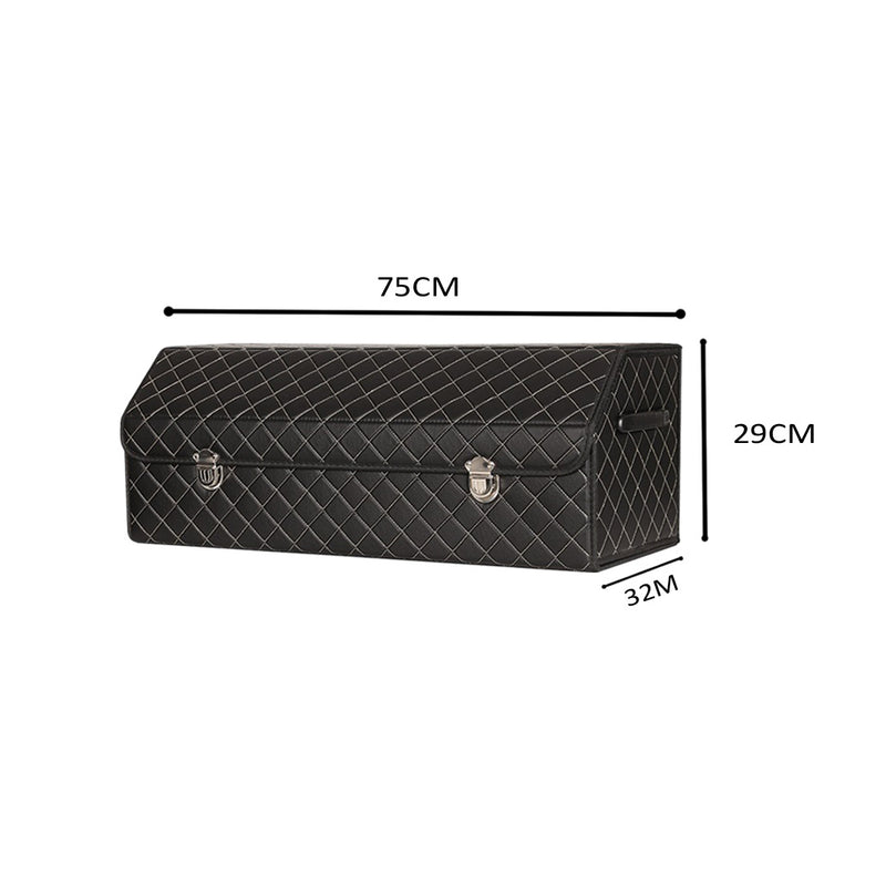 Car Boot Leather Organizer 75cmx31cmx29cm Collapsible Foldable With Lock Black