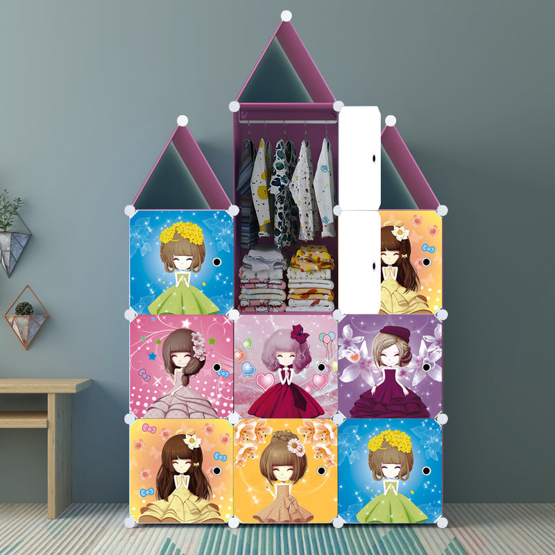 10 Cubes Portable Wardrobe Plastic 110.5x37x165cm Pink Princess