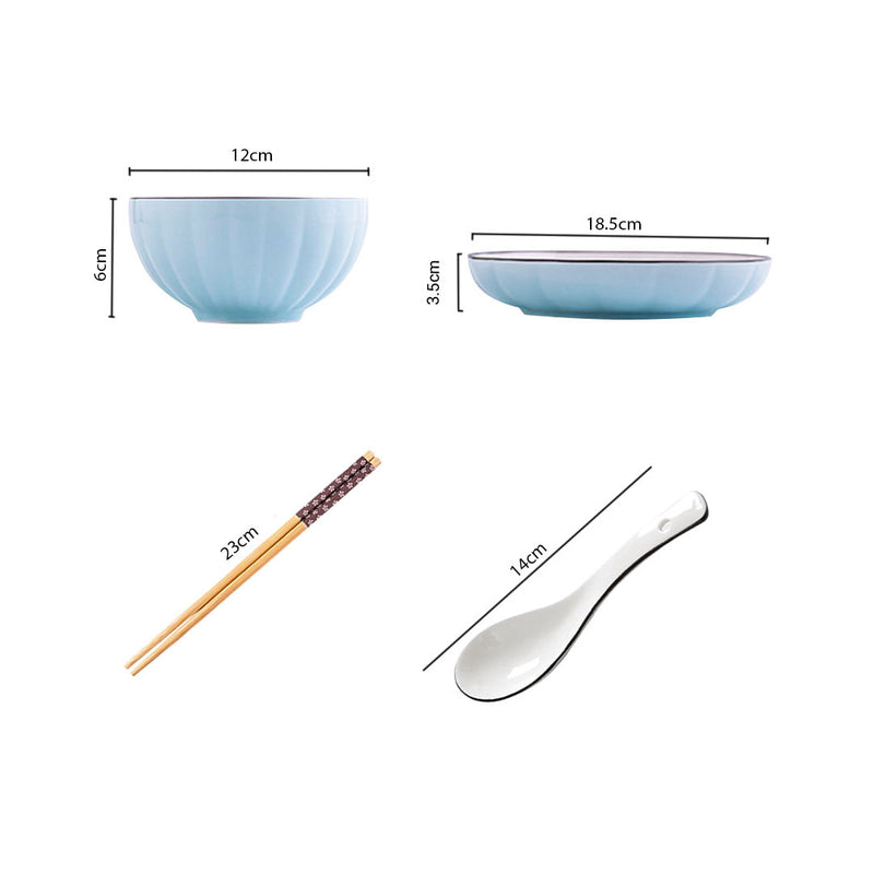Blue Ceramic Dinnerware Set of 10 4.5 Inch Bowl 7.5 Inch Plate Stackable
