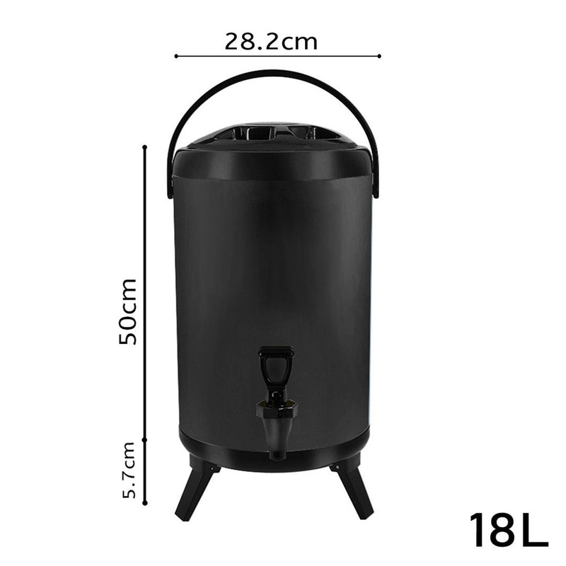 8X 18L Stainless Steel Insulated Hot And Cold Milk Tea Dispenser Faucet Black
