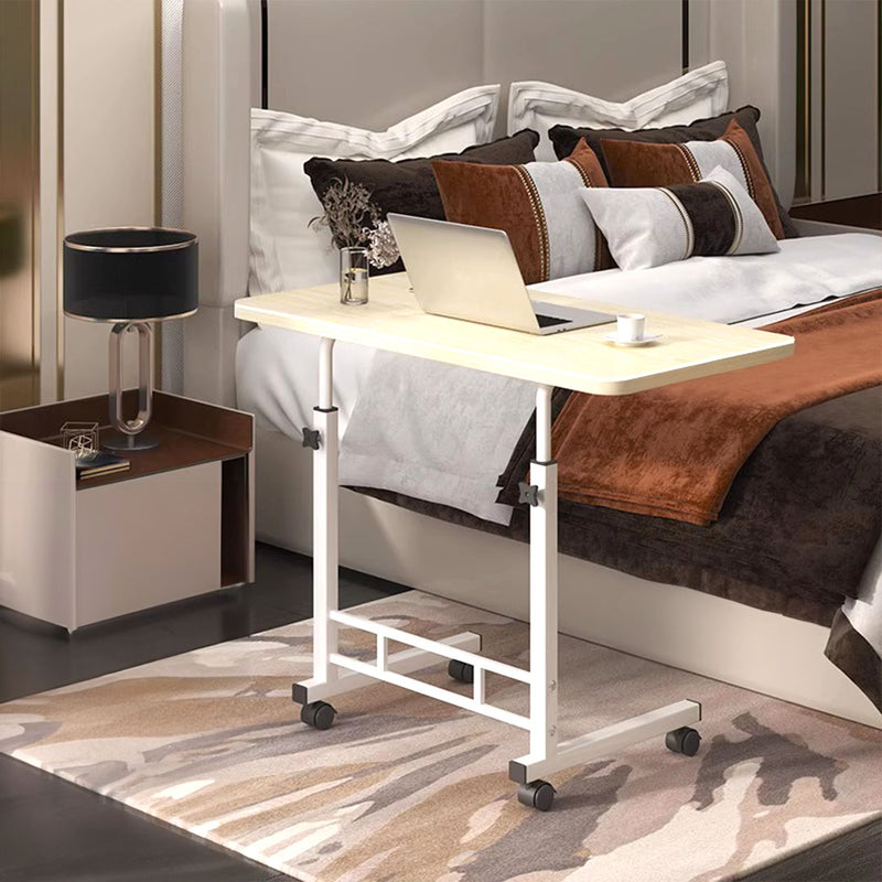 White Maple Bedside Table 40x80cm Movable Desk with Wheels White Metal Frame