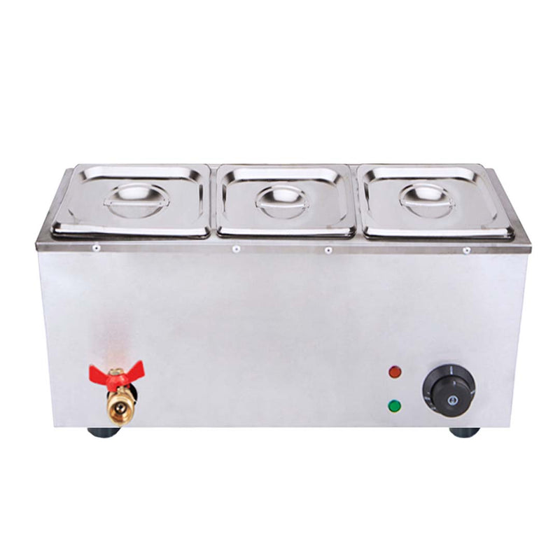 2X Stainless Steel 3 X 1/2 GN Pan Electric Bain Marie Food Warmer With Lid