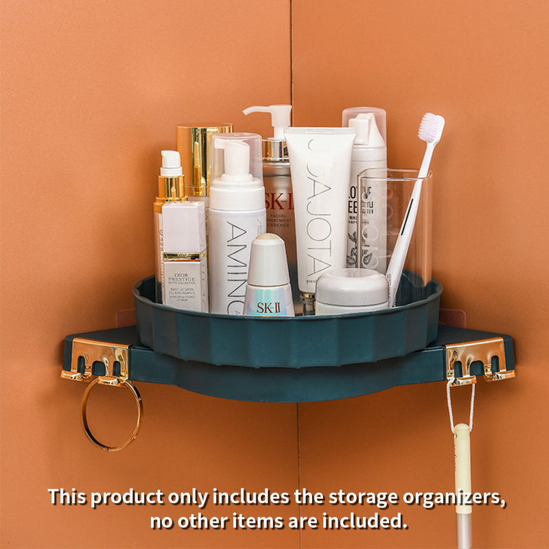 Green Wall-Mounted Rotating Bathroom Organizer Plastic 360 Degree Storage Shelf