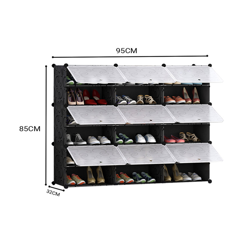6 Tier 3 Column Shoe Rack Organizer Plastic Panels Stackable 85x32x95cm Black