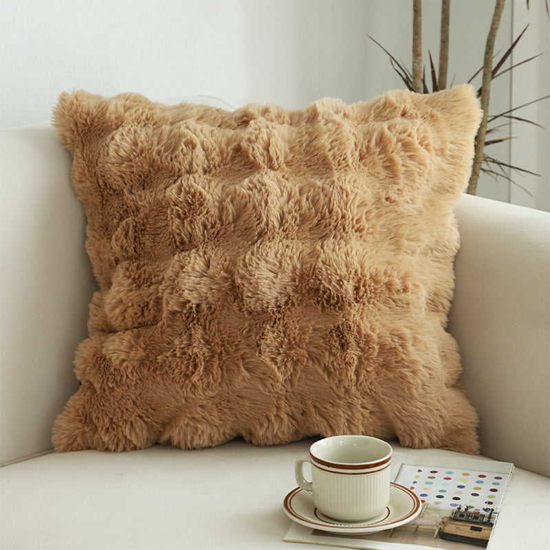 Polyester Throw Pillow 50cm Square 14cm Thick Rabbit Design Coffee