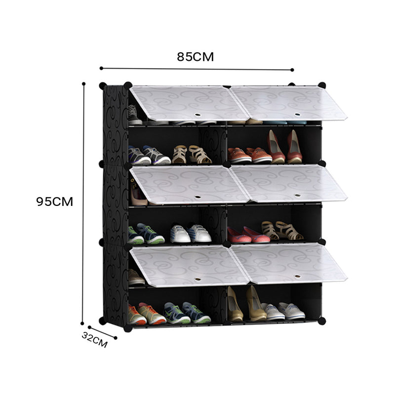 6 Tier 2 Column Shoe Rack Organizer Plastic 85x32x95cm Black Frosted Cover