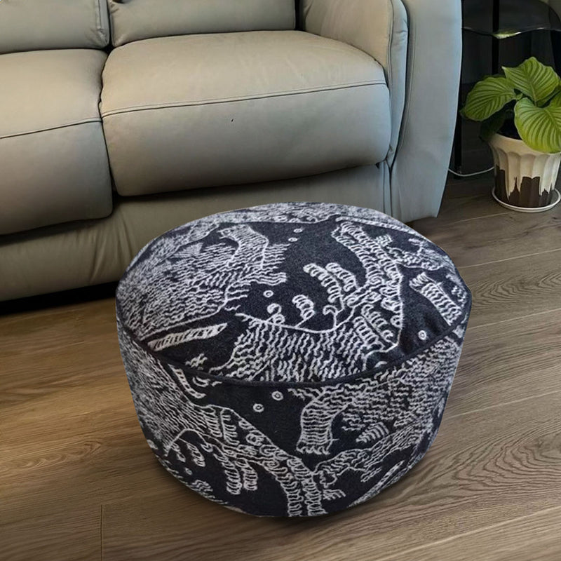 2X Black Velvet Cotton Round Pouffe 50x30CM Comfortable Elegant Footstool Seat