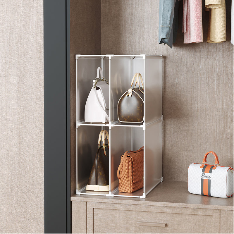 2 Tier 4 Cube PP Plastic Organizer Portable Stackable Shelves Transparent