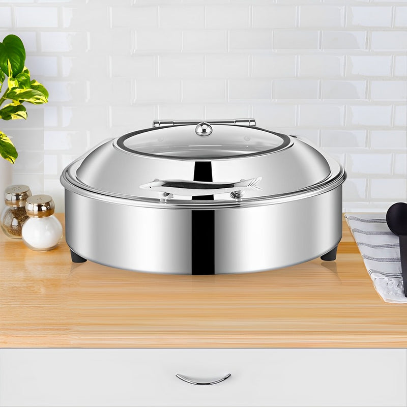 2X Round Stainless Steel And Abs Chafing Dish 6L Silver Top Lid 43x49x21cm
