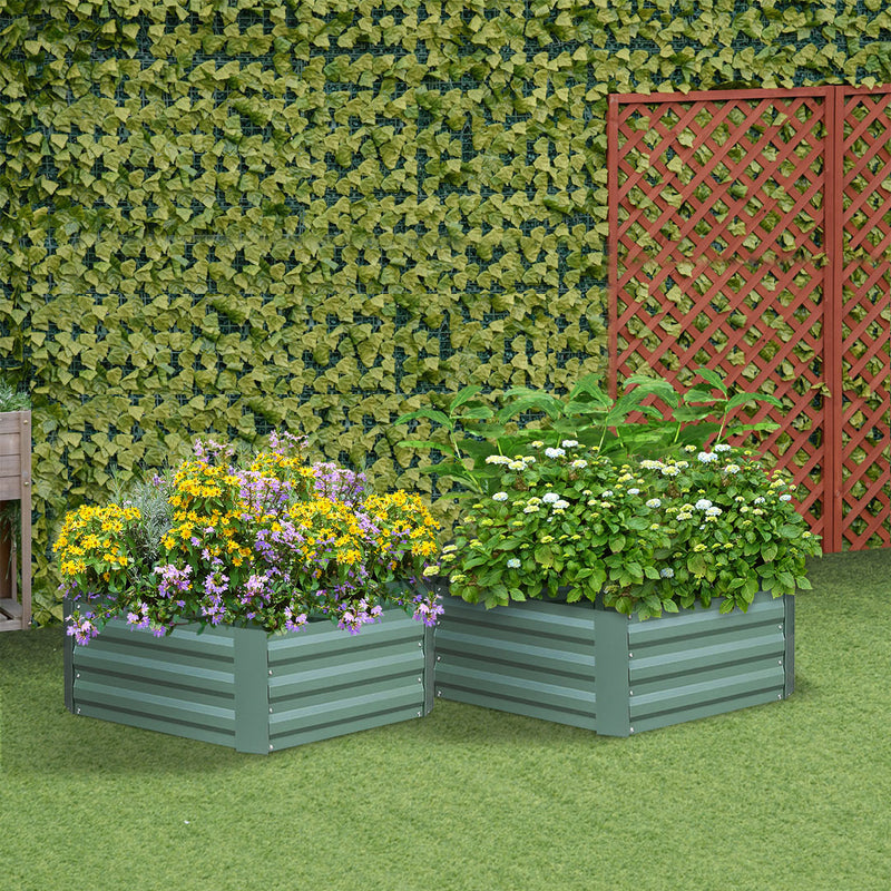 2X Galvanized Iron 60cm Hexagon Raised Garden Bed Vegetable Herb Planter Green