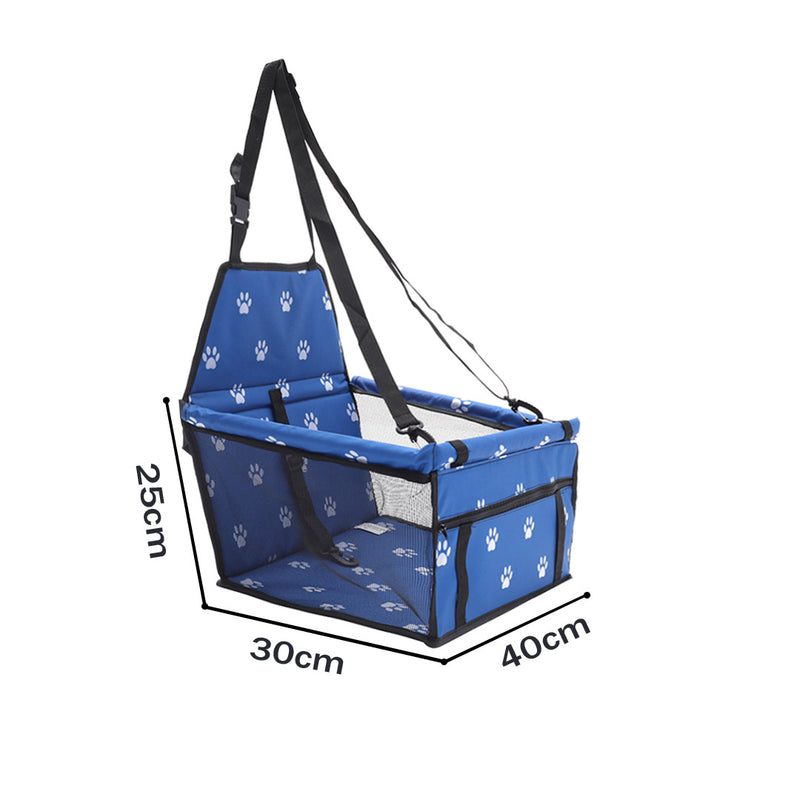 Waterproof Pet Booster Car Seat 600D Oxford PVC Blue with Mesh and Paw Print