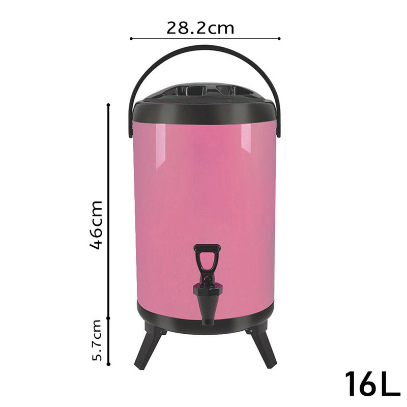 8X 16L Stainless Steel Insulated Hot And Cold Milk Tea Dispenser Faucet Pink