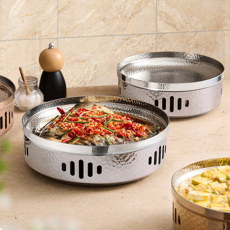 26cm Stainless Steel Dry Pot Hammered Texture Silver Insulated Kitchen Essential
