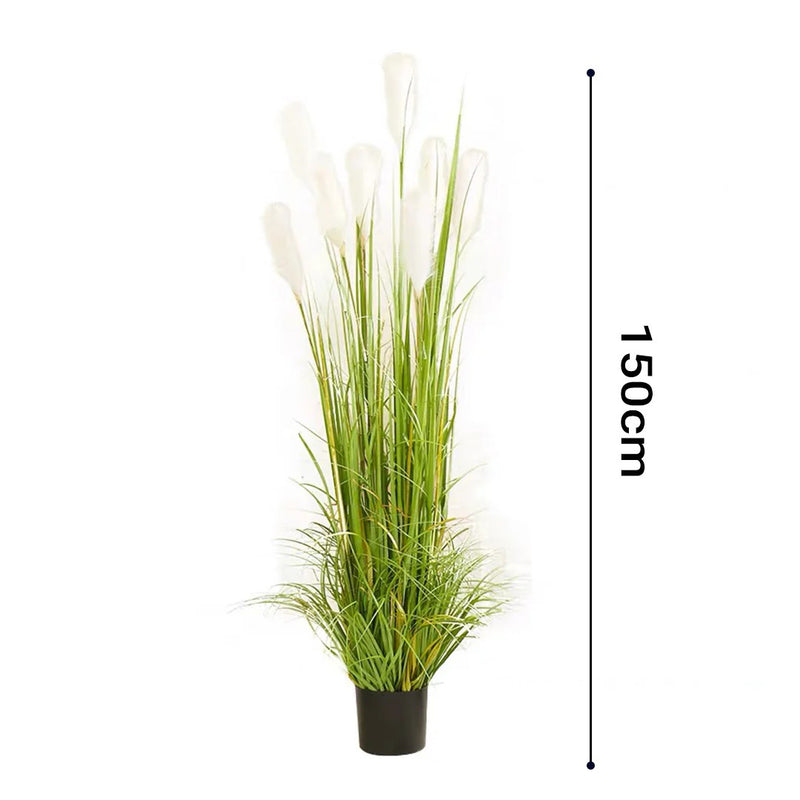 4X 150cm Wheat Plume Artificial Grass With Black Metal Planters Faux Moss Green