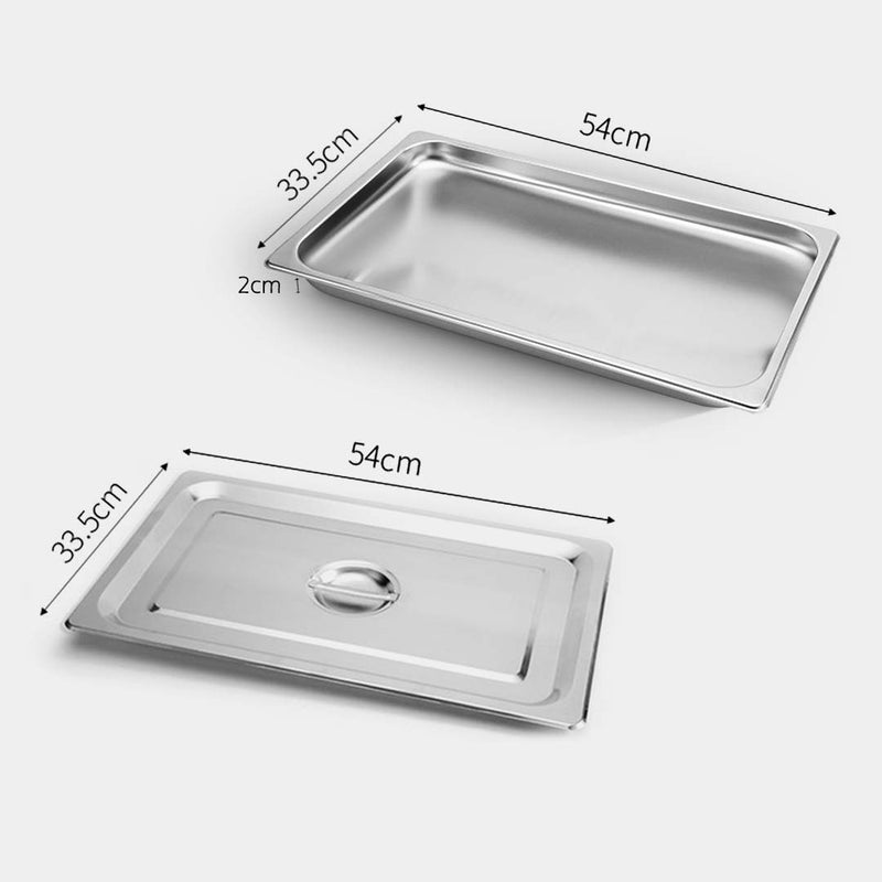2X Full Size 1/1 Gastronorm Stainless Steel Pan 2cm Deep With Lids