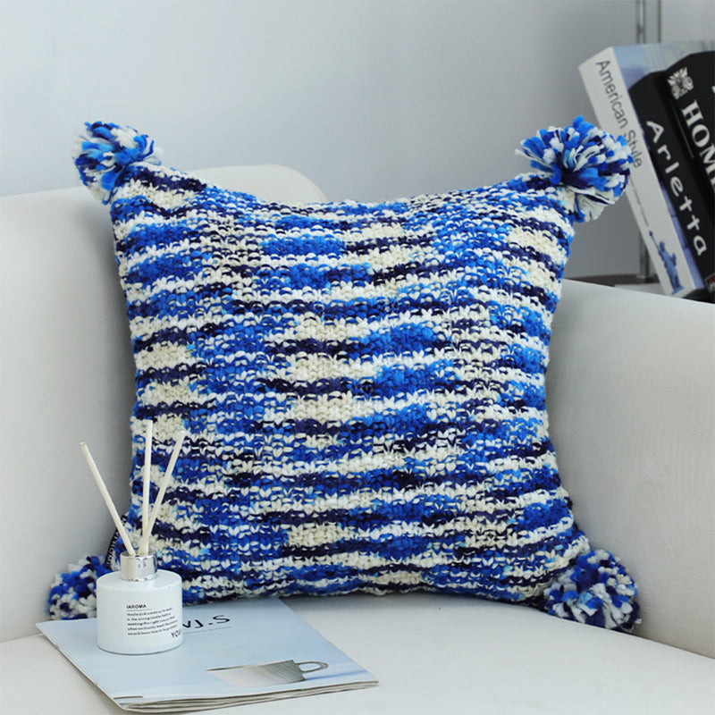 2X 45x45x14cm Polyester Knitted Square Throw Pillow Deep Sea Blue Gradient