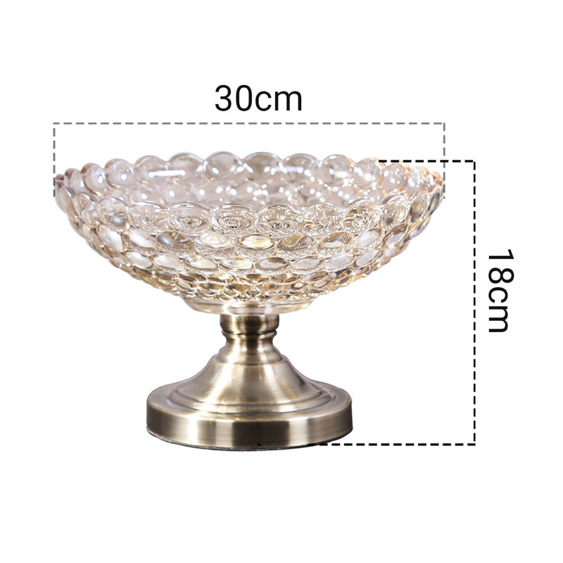 Bronze Glass Pedestal Fruit Bowl 30cm X 18cm Iron Base Crystal Decor